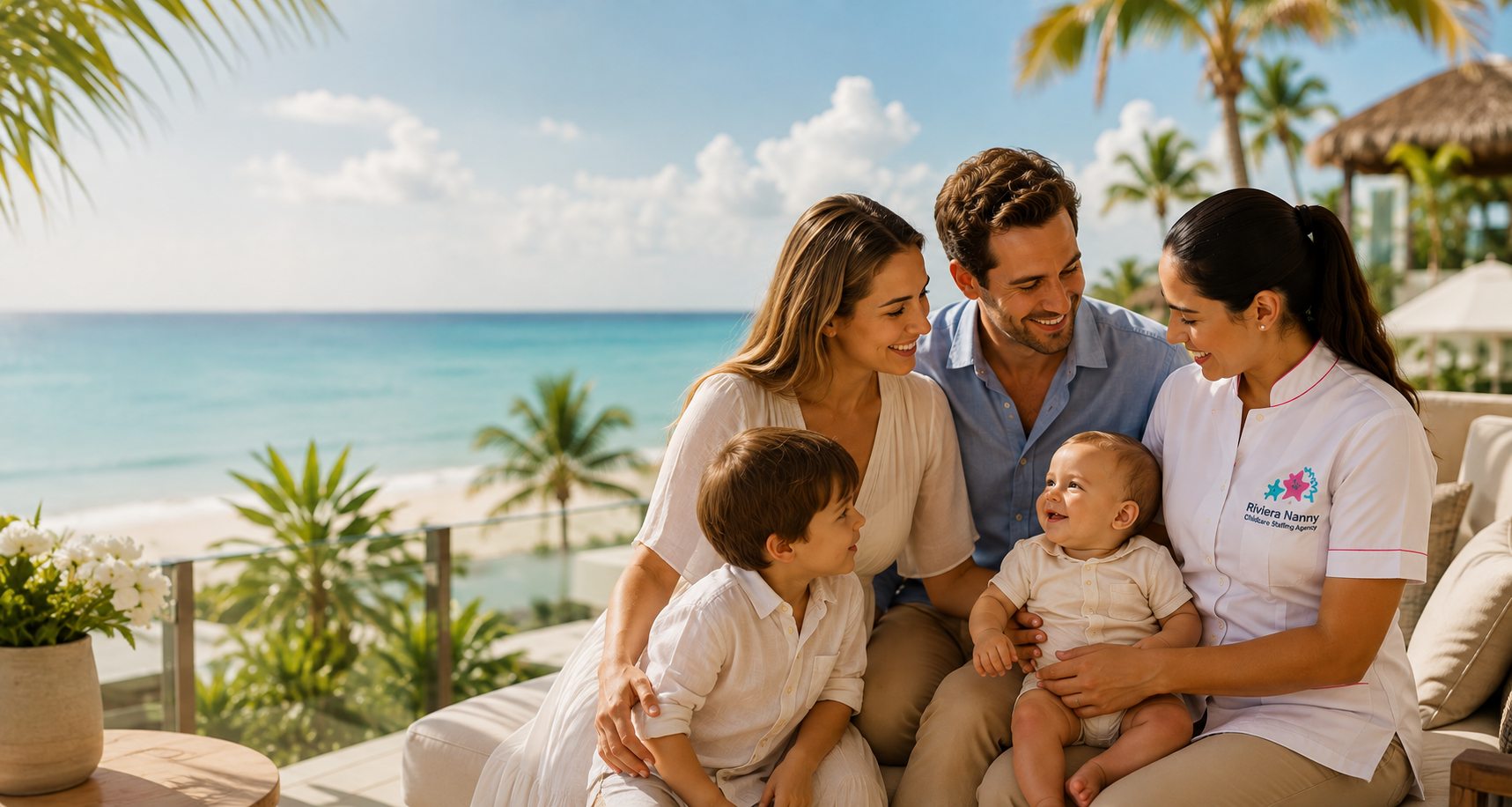Familia con niñera de Riviera Nanny en la playa